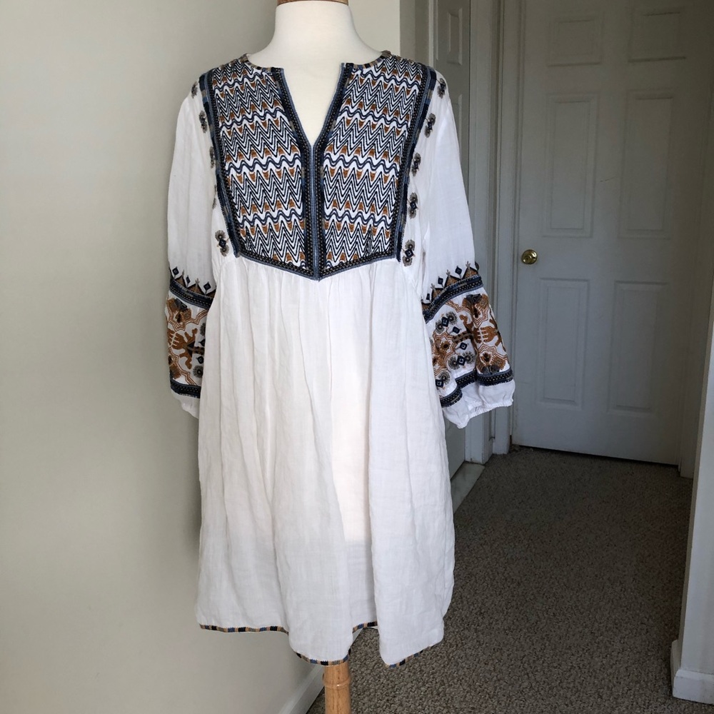JOHNNY WAS Tunic Dress Embroidered Cotton Large